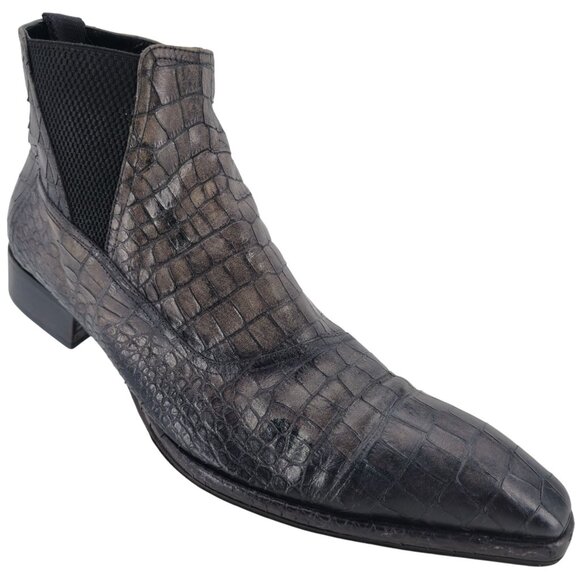 JO Ghost Crocodile Print Mens 13 US EU46 Gray Leather Zipper Ankle Boots Italy - Picture 1 of 16